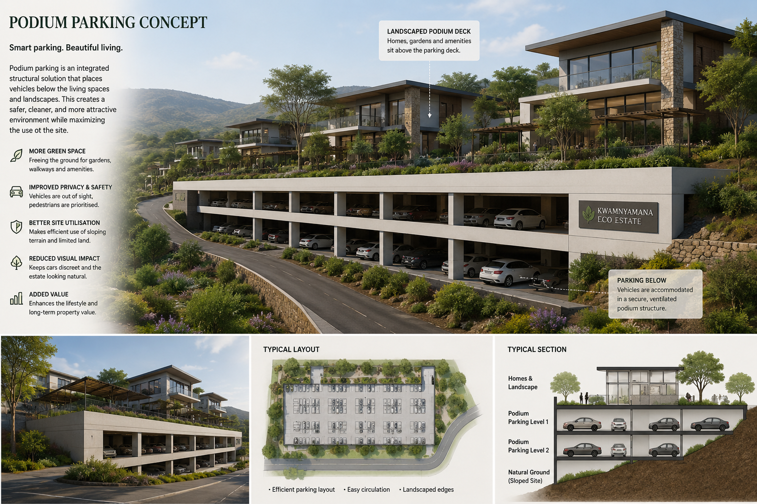 Podium parking conceptual drawing — KwaMnyamana Eco Estate, Wonderboom Pretoria