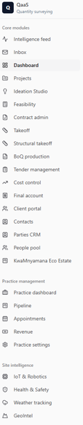 QaaS navigation interface — sidebar menu showing platform breadth